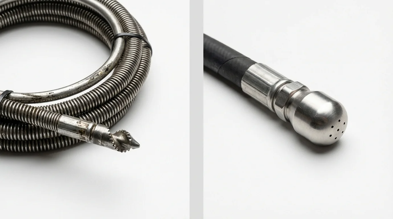 Drain snake cable and hydro jetting nozzle used for drain cleaning in Ardsley, NY